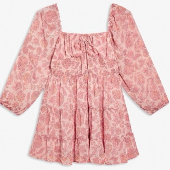 Joe Fresh x Roxy Earle Pink Floral Long-Sleeve Smocked Mini Dress L - Picture 3 of 11